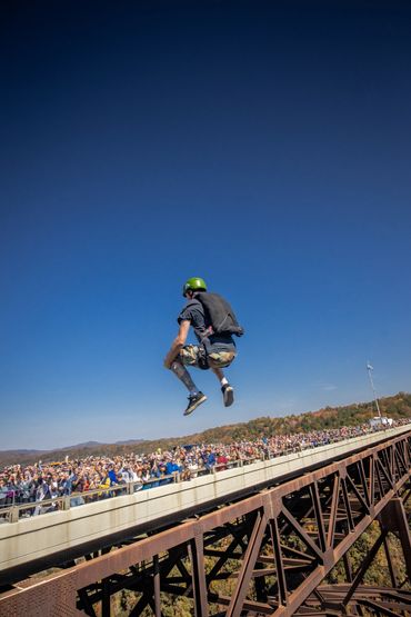 A BASE jumper at Bridge Day, New River Gorge, WV.