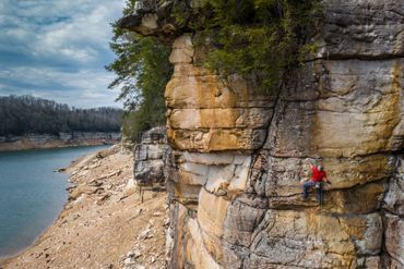 A rock climber at Summersville Lake, WV.