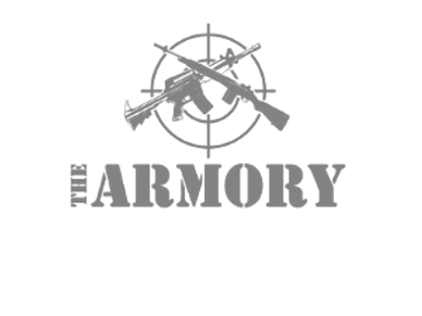 Logo with crossed rifles and the word 'Armory' beneath a target symbol.
