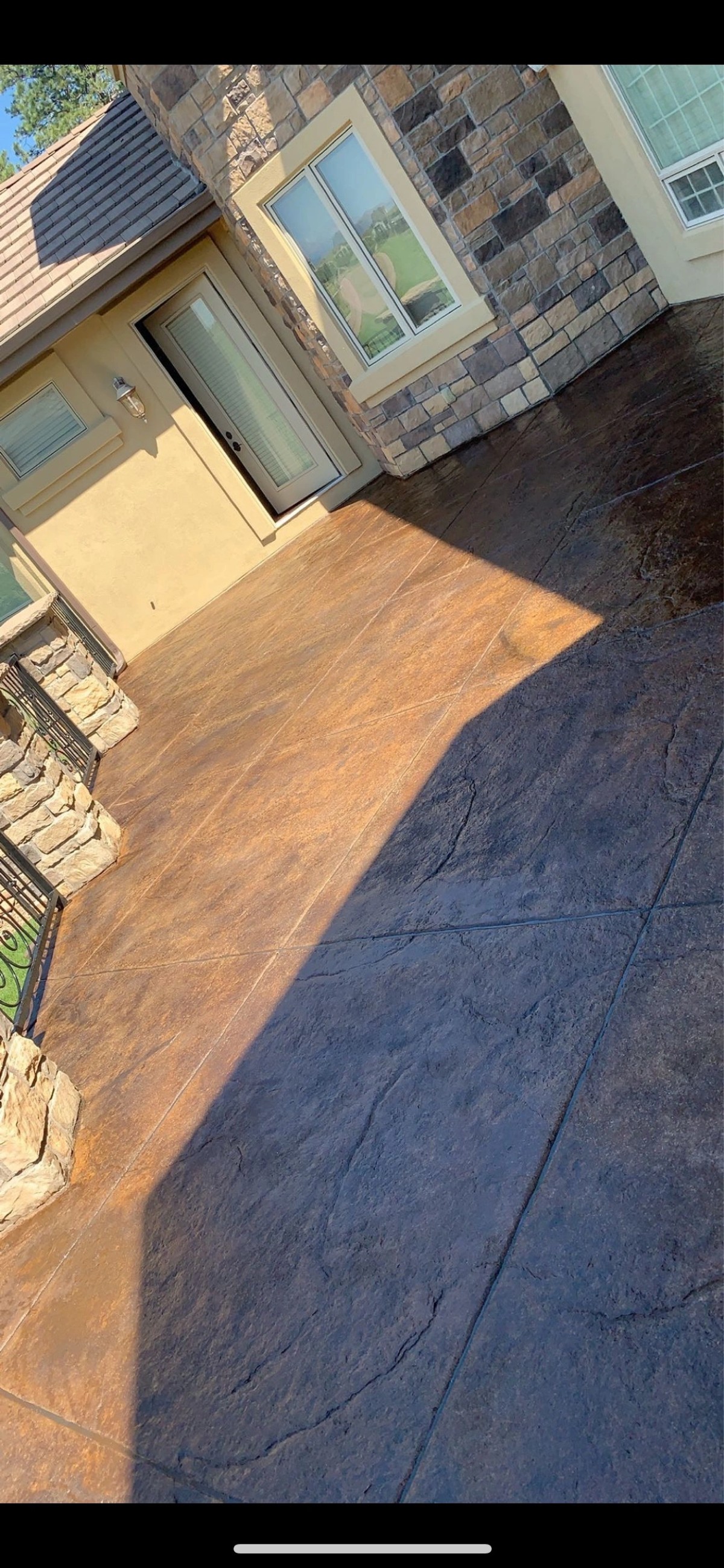 Stamped decorative concrete patio finished by High Peaks Concrete