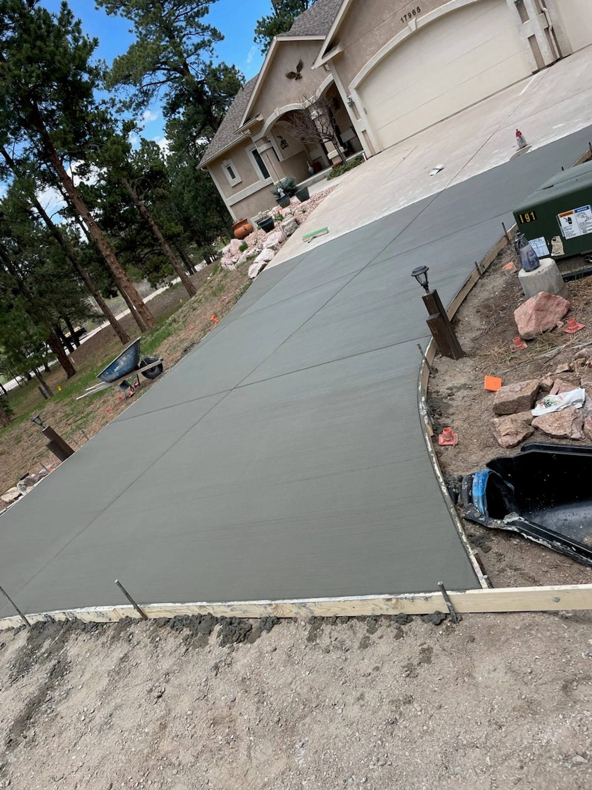 Smooth troweled concrete slab on a residential lot