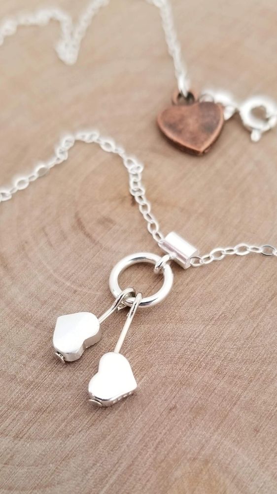 Sydney - delicate dainty sterling silver cable chain necklace with beautiful sterling heart charms