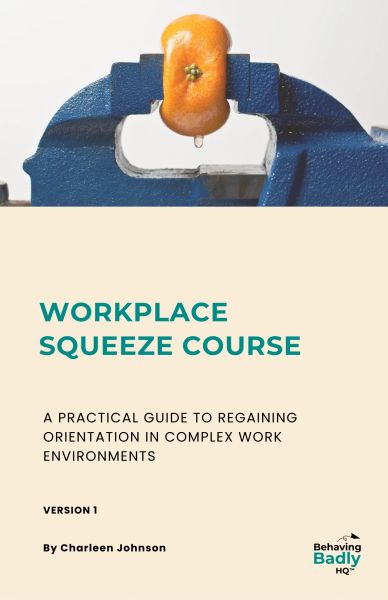 Cover of 'Workplace Squeeze Course' showing an orange squeezed in a blue clamp.