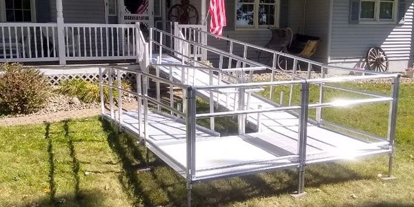 Aluminum modular wheelchair ramp installed near a South Bend home.