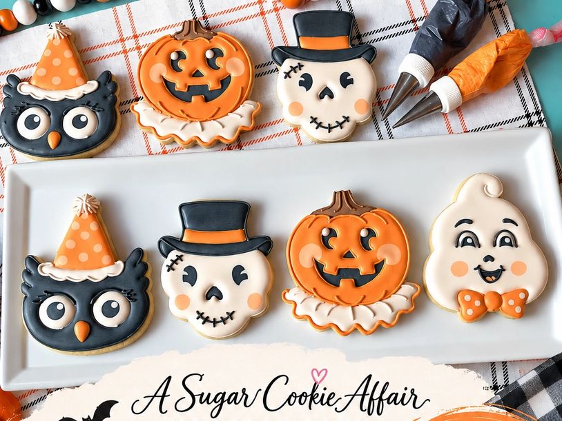 Halloween themed decorated cookies with a vintage flair. 