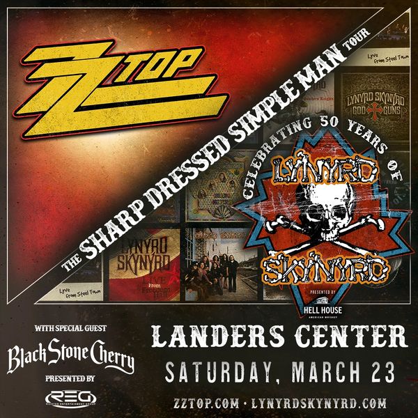 ZZ Top and Lynyrd Skynyrd concert poster for March 23 at Landers Center.