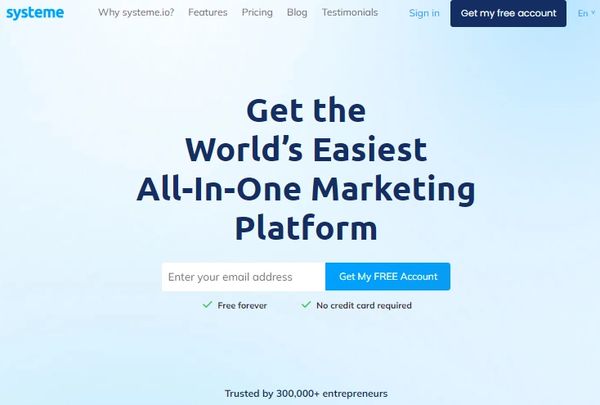 Systeme.io page
All-in-one website builder
Systeme.io Funnels
Systeme.io Landing Pages