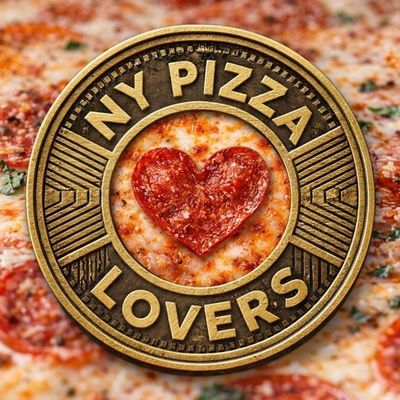 NY Pizza Lovers logo with heart-shaped pepperoni on cheese pizza.