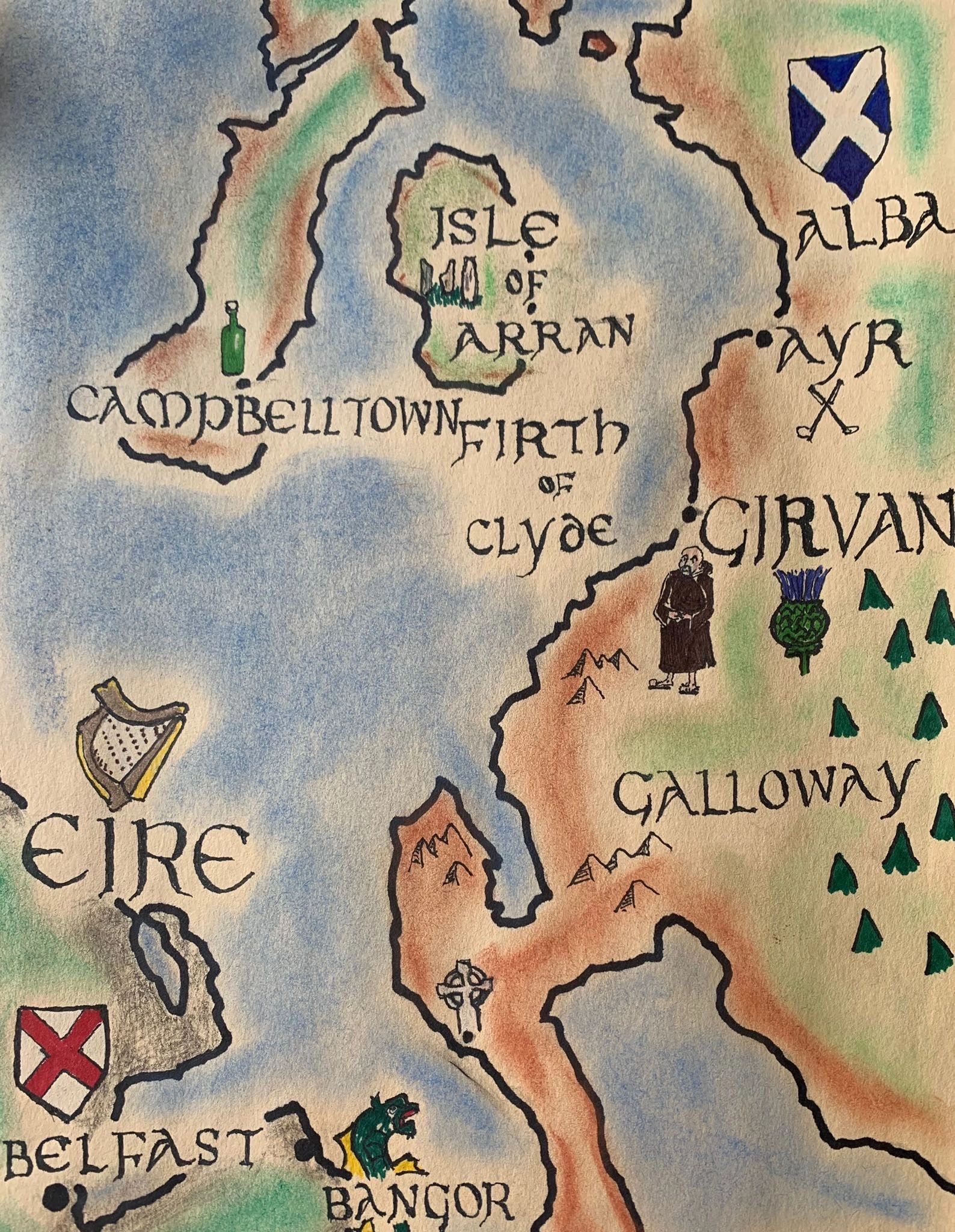 Illuminated Medieval map of southwestern Scotland 