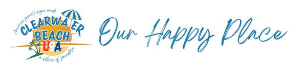 Logo for Clearwater Beach, Florida, labeled 'Our Happy Place'.