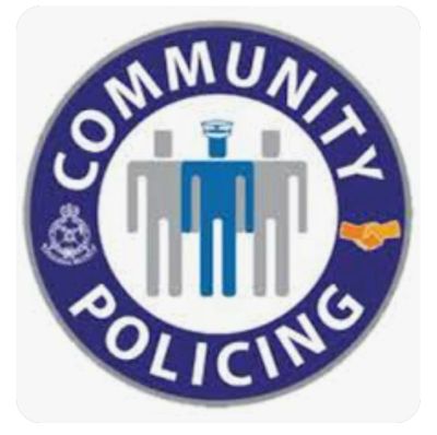 Community policing logo featuring figures and handshake symbol.