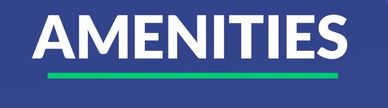 Blue sign with 'AMENITIES' text and green underline.