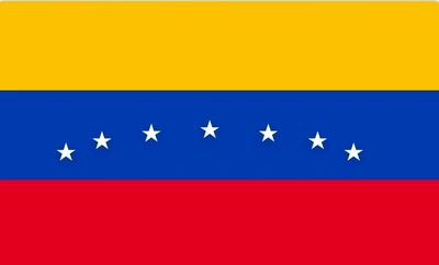 Flag with yellow, blue, and red horizontal stripes and white stars in an arc.