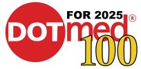Logo for DOTmed 100, highlighting 2025.