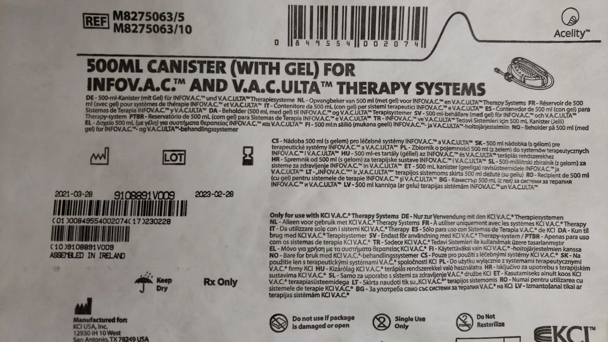 KCI 3M M8275063/5 (500ML) CANISTER (WITH GEL) FOR INFOV.A.C. AND V.A.C