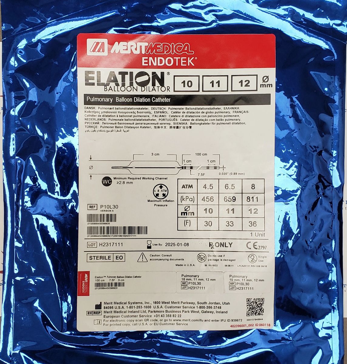MERIT MEDICAL P10L30 ELATION PULMONARY BALLOON DILATOR CATHETER 10,11