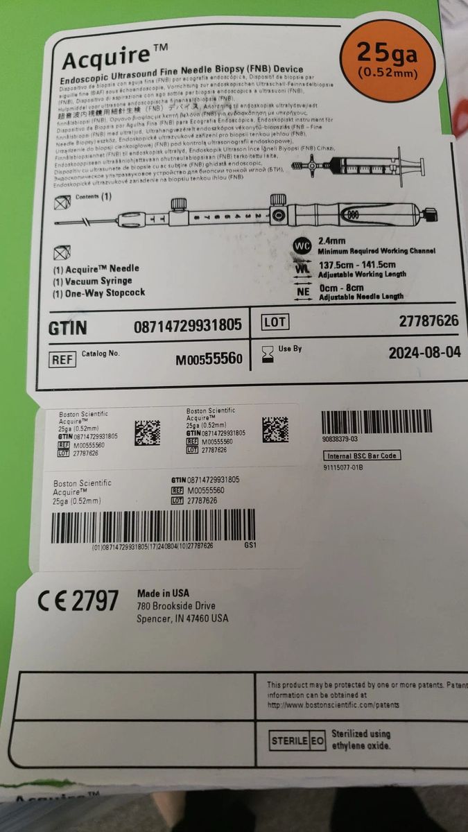 Boston Scientific 5556 Acquire Endoscopic Ultrasound Fine Needle Biopsy Fnb Device 25ga Biopsy