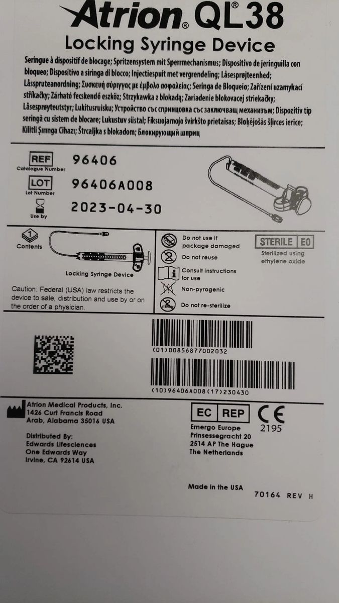 ATRION QL38 96406 Locking Syringe Device(X)