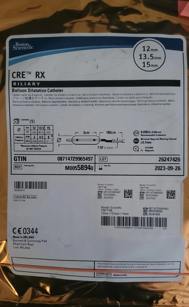 Boston Scientific 5894 CRE RX Biliary Balloon Dilatation Catheter 12-13 ...
