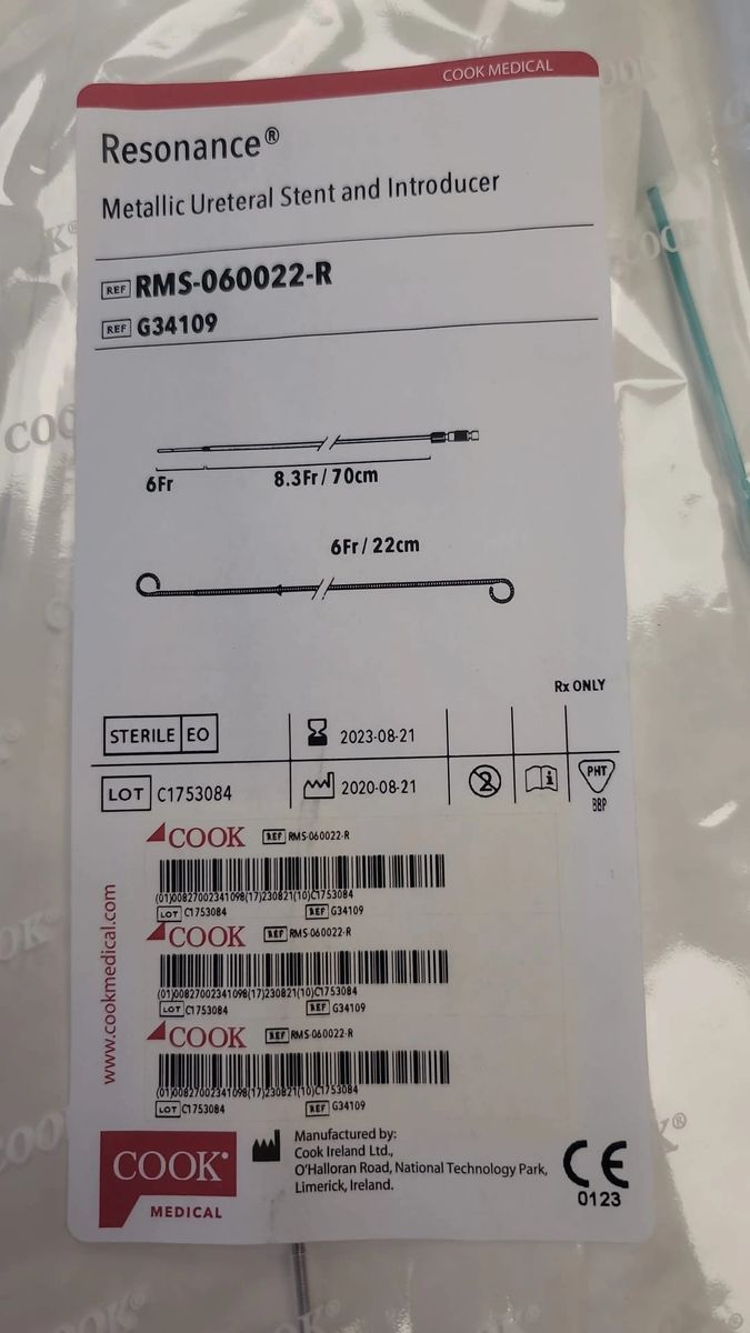 COOK MEDICAL G34109 Resonance Metallic Ureteral Stent and Introducer