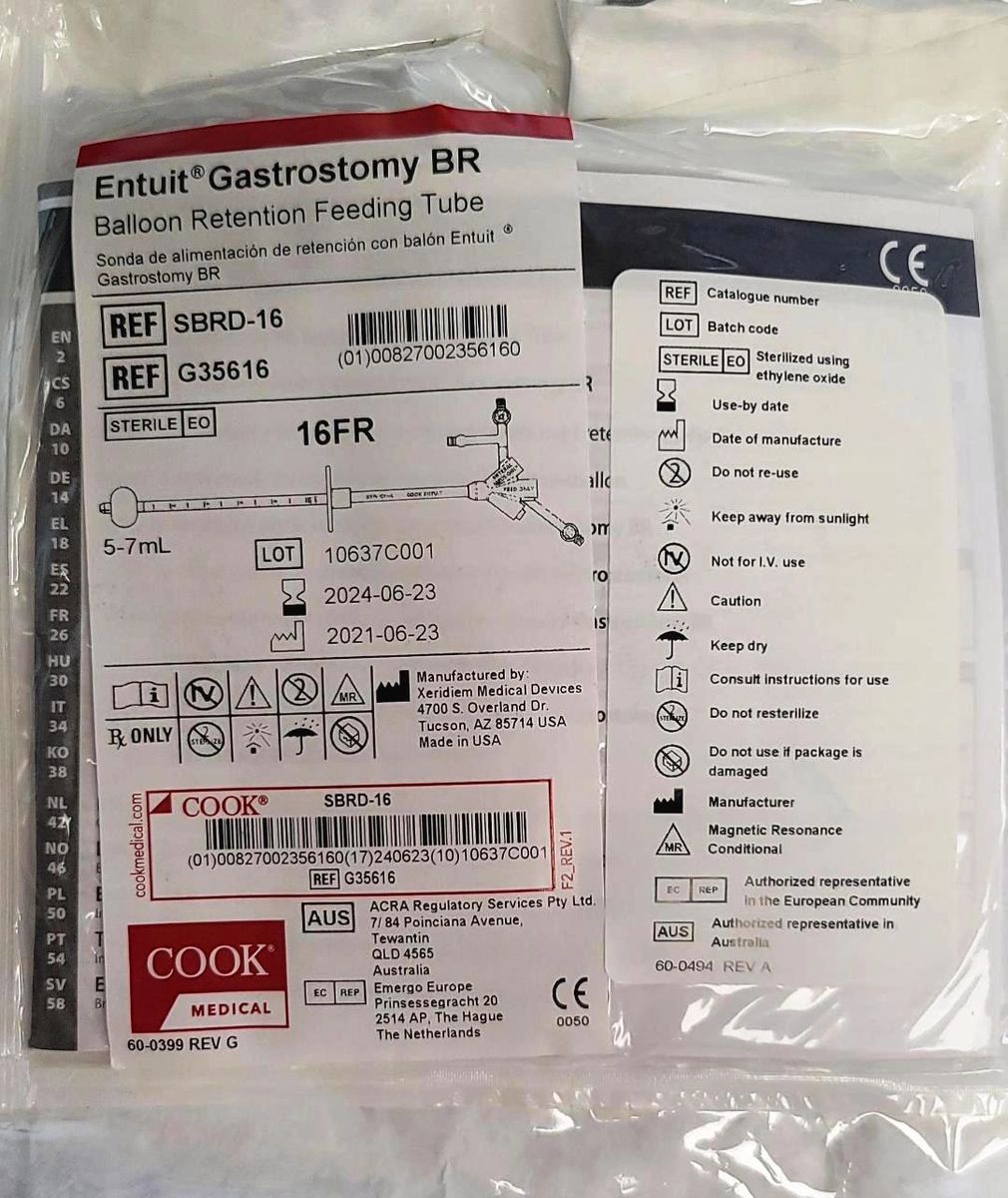 COOK MEDICAL ENTUIT G35616 GASTROSTOMY BR BALLOON RETENTION FEEDING ...