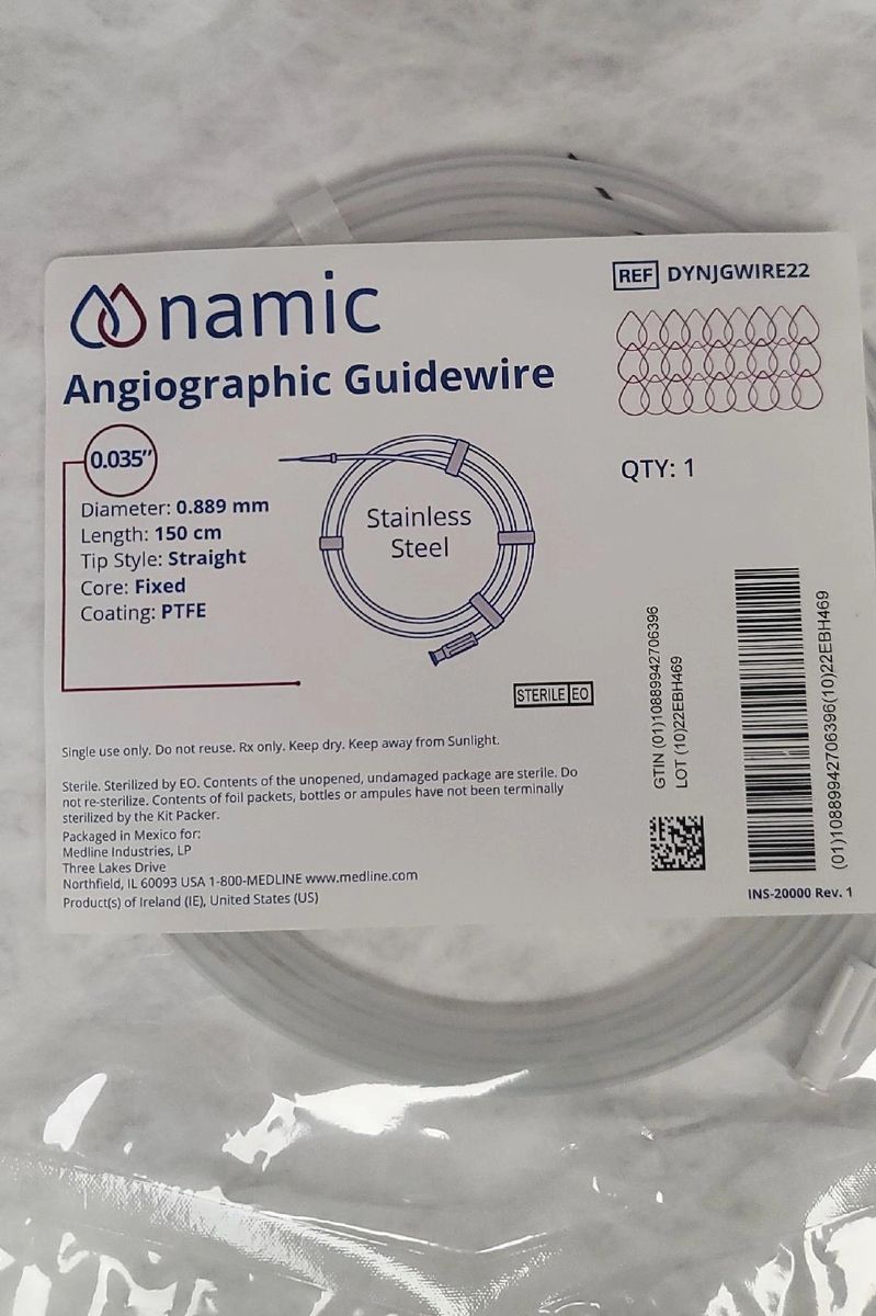 MEDLINE NAMIC DYNJGWIRE22 ANGIOGRAPHIC GUIDEWIRE, 0.035" X 150CM, 1.5MM