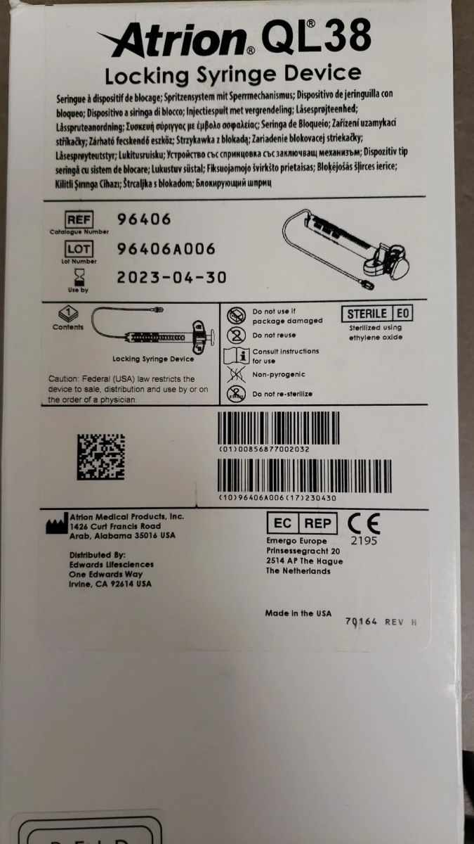 ATRION QL 38 96406 Locking Syringe Device (In Date)