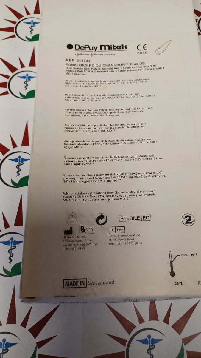 Depuy Mitek 212732 Panalok RC QUICKANCHOR Plus DS Dual Suture Size 2 (X)