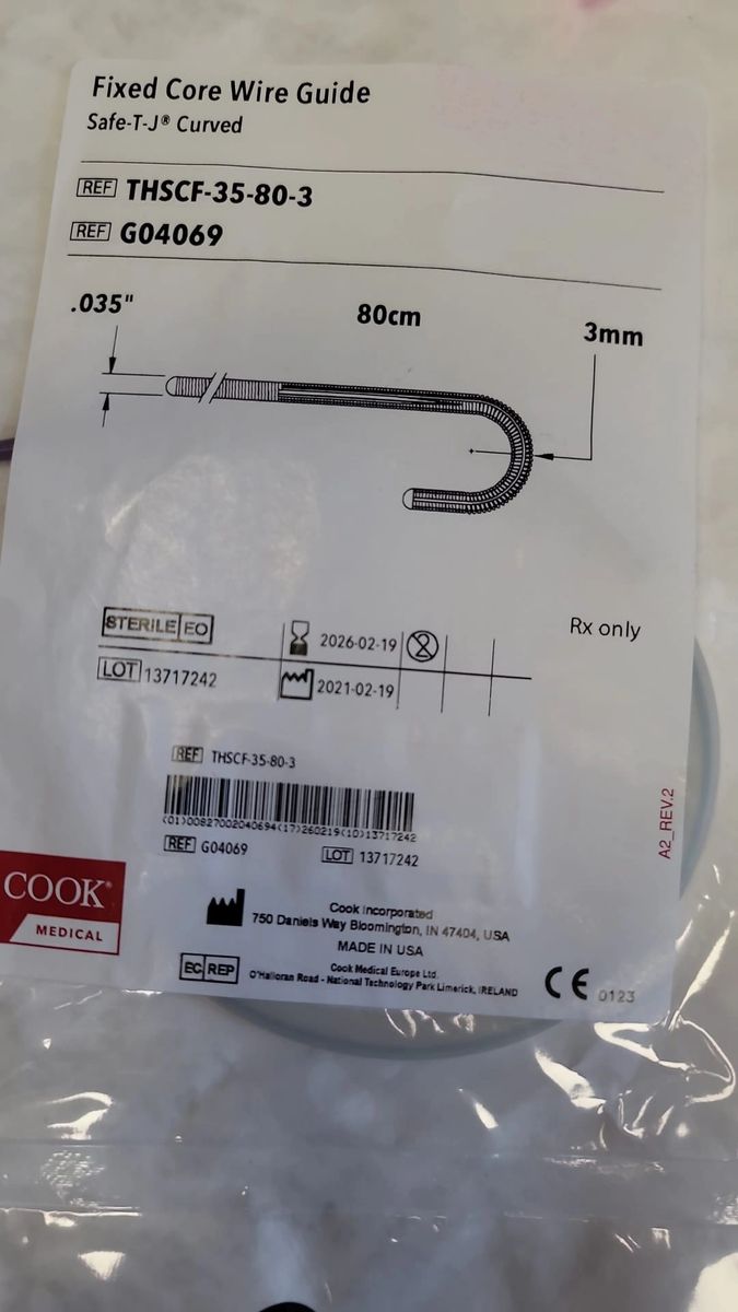 COOK MEDICAL G04069 Fixed Core Wire Guide SafeTJ Curved .35"X80cmX3mm