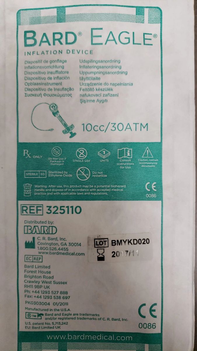 BARD 325110 EAGLE INFLATION DEVICE 10 cc / 30ATM (X)