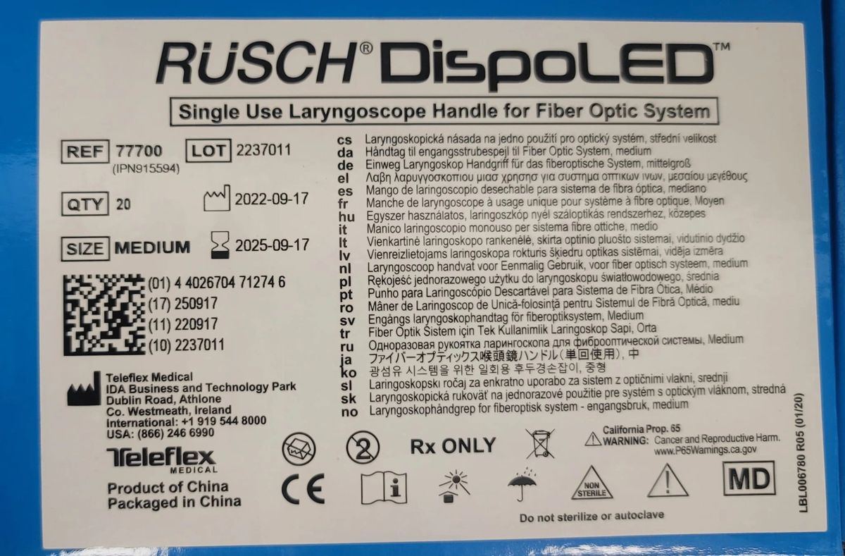 Teleflex 777000 Rüsch® DispoLED® Single-Use Fiber Optic Laryngoscope ...