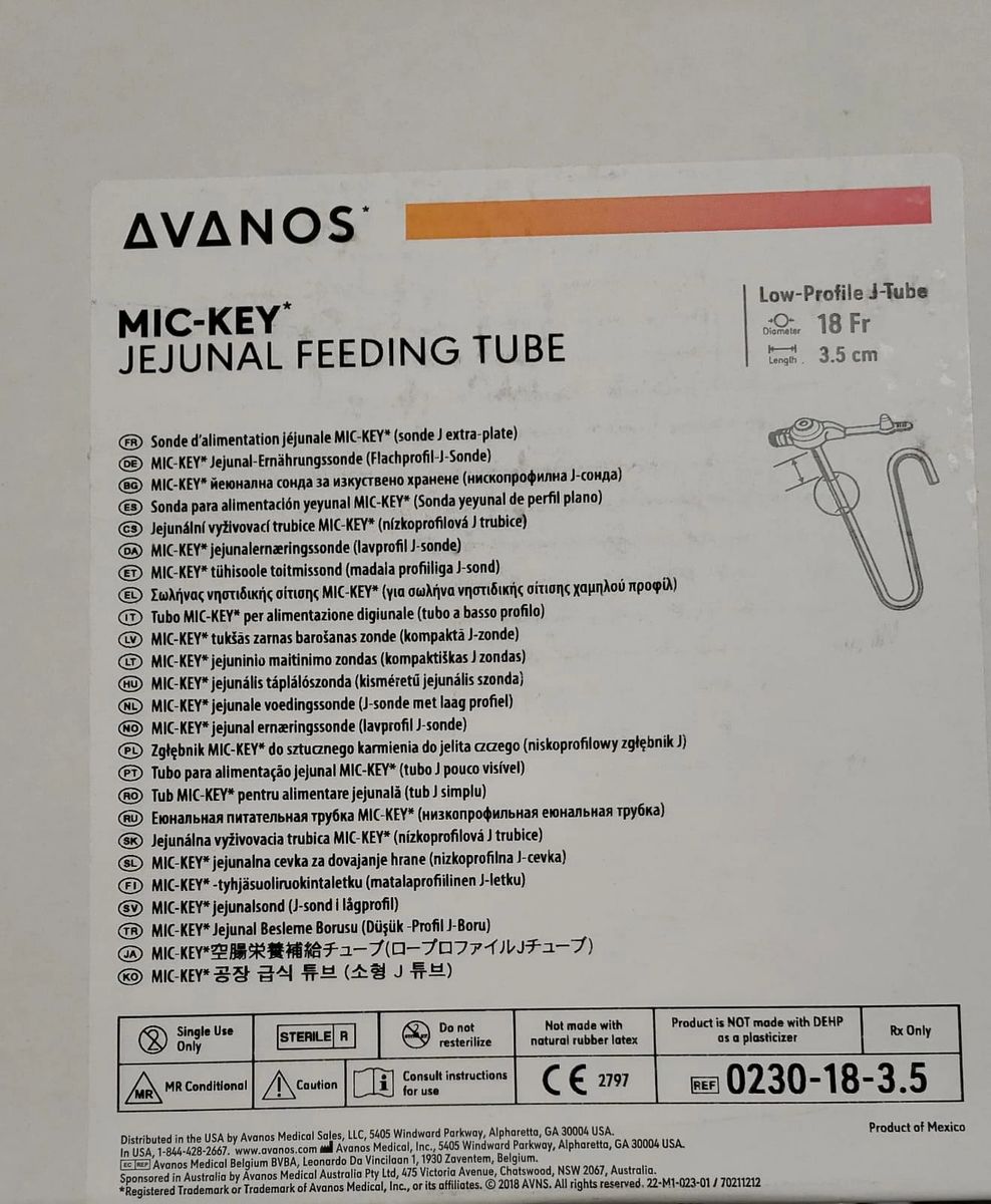 AVANOS MICKEY 0230183.5 JEJUNAL FEEDING TUBE Low ProfileJTube 18Fr 3.5cm (X)