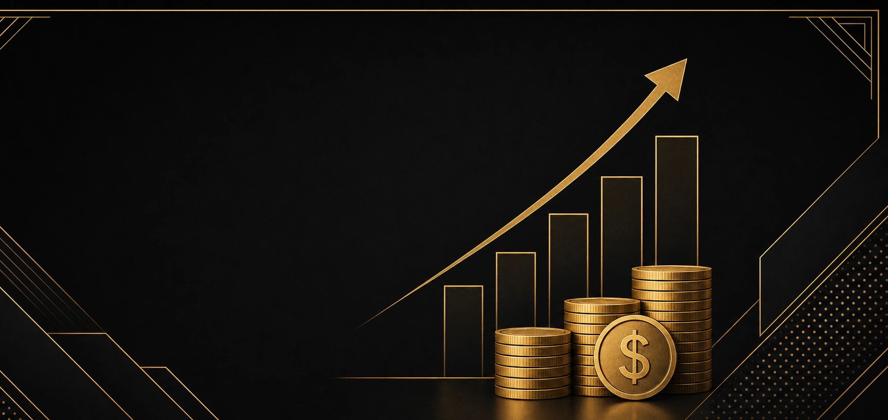 Golden coins with upward graph symbolizing financial growth.