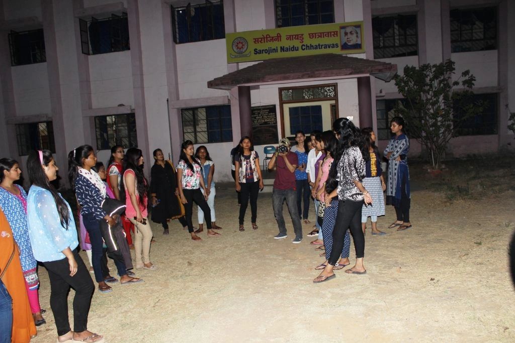 Outside Sarojini Naidu Hostel where she gave her talk about her journey