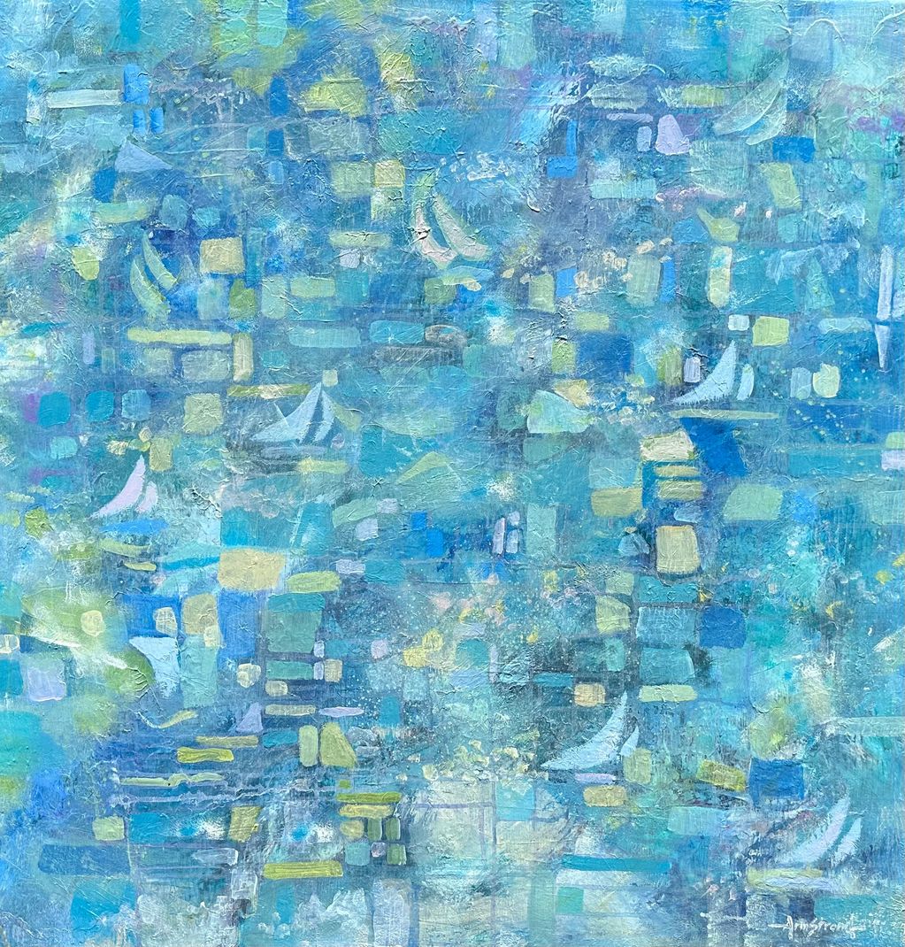 blue, sailing regatta, abstract blues and greens, ocean spray