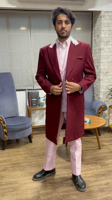 Bespoke linen suit with woolen over coat for client from Paris