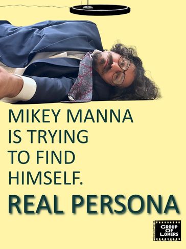 Man lying down in a suit with text about finding himself.