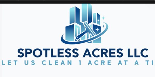 Spotless Acres LLC logo with cleaning theme.
