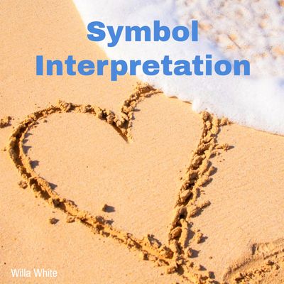Heart drawn in sand with ocean wave approaching, titled Symbol Interpretation.