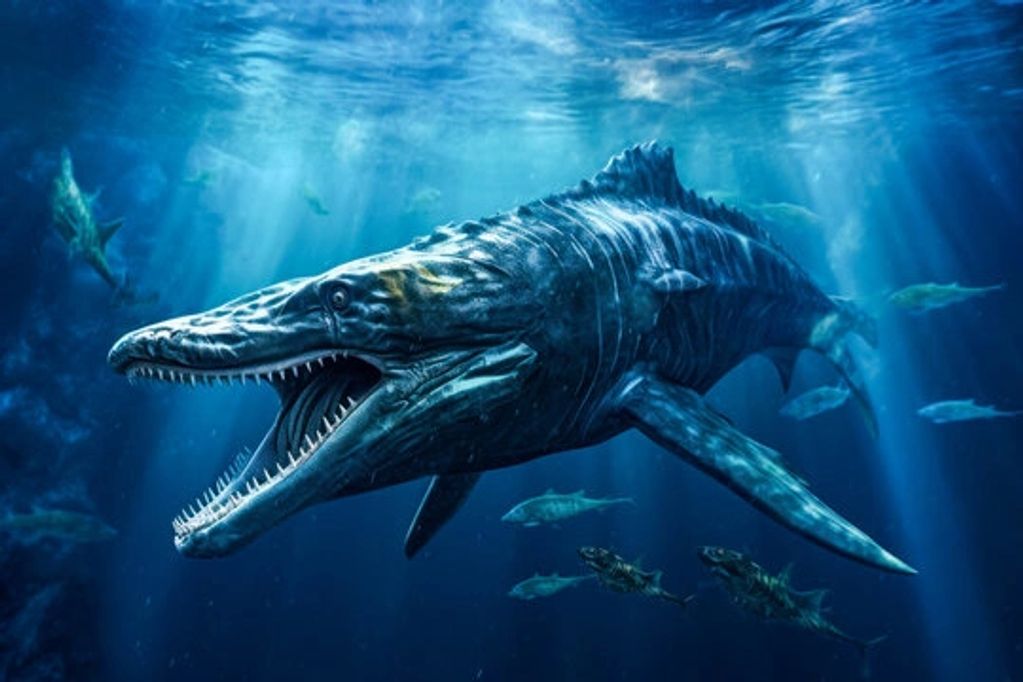 A large prehistoric marine reptile with sharp teeth.