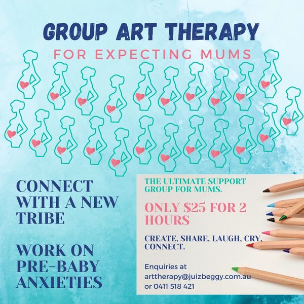 Images of, and information for an Art Therapy session for expecting mums.