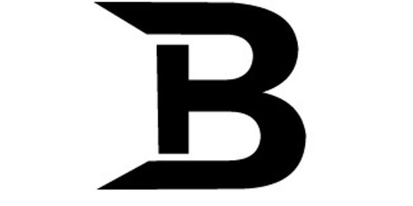 Stylized black letter B logo with sharp edges on a white background.