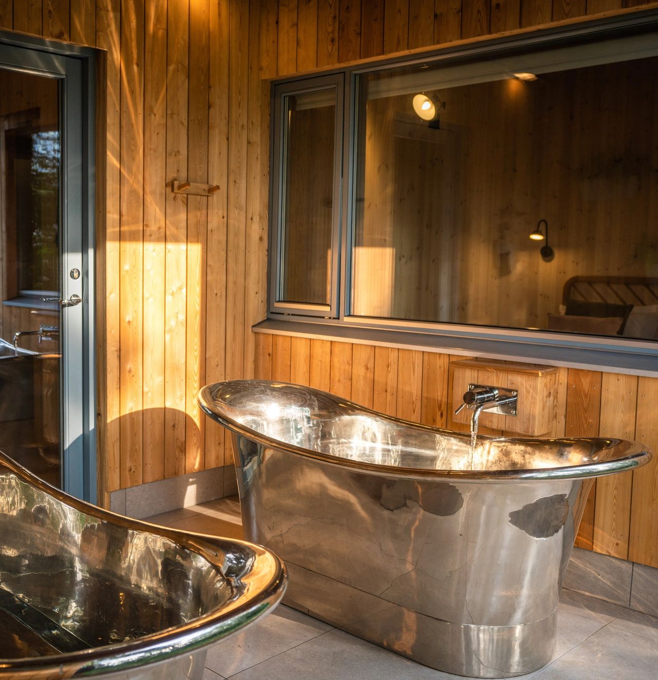 The outdoor bathing decking at the Lark lodge.