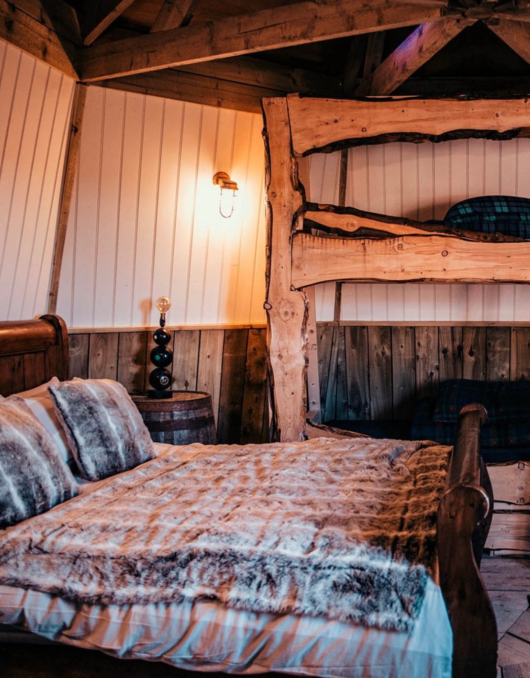 The bedroom inside of the cottage. 