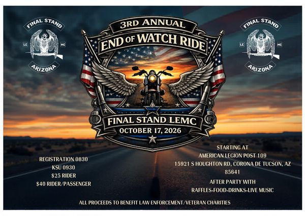 Poster for the 3rd Annual End of Watch Ride event in Arizona, 2026.