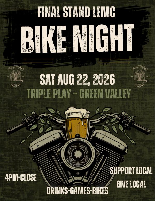 Flyer for Final Stand LEMC Bike Night on August 22, 2026.