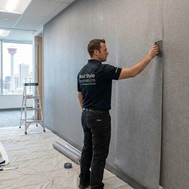 Durable Type II commercial vinyl wallcovering installation for a Calgary hotel corridor or office