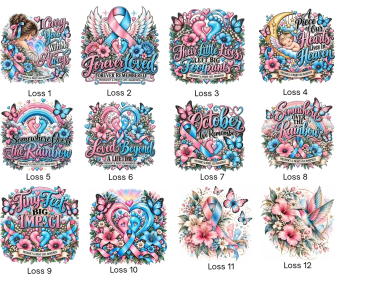 Twelve floral loss-themed designs with comforting words and symbols.
