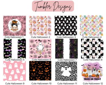 Cute Halloween-themed tumbler designs in a 3x4 grid.
