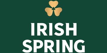 Logo of Irish Spring soap brand with a shamrock symbol.